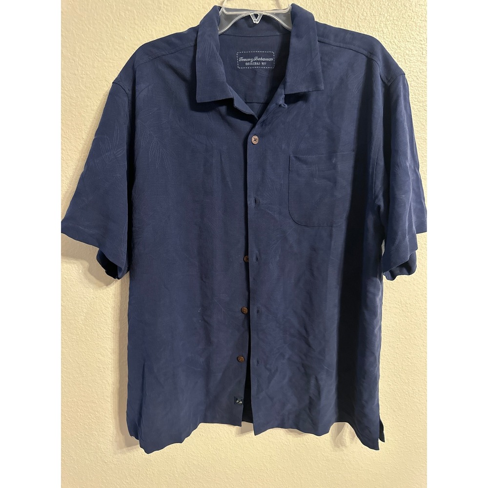 Tommy Bahama Original Fit Navy Blue Palm Print Button Up‎ Shirt